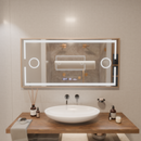 Oglinda LED Senzor MotionGlow Isabell cu functie Dezaburire Termometru Ceas 120x80 cm Lumina Calda/Rece/Neutra Dimabila, Rama Rose Gold Brushed, Colectia Marcello Funghi