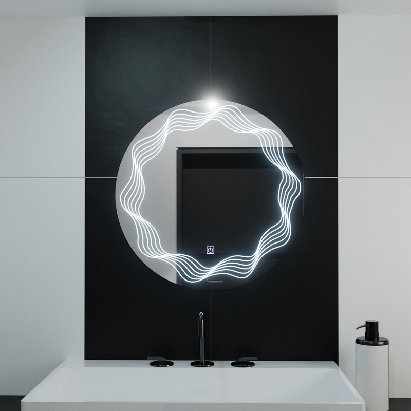 Oglinda LED Rotunda 60cm, Flusso Touch, Sistem Dezaburire, Dimabila