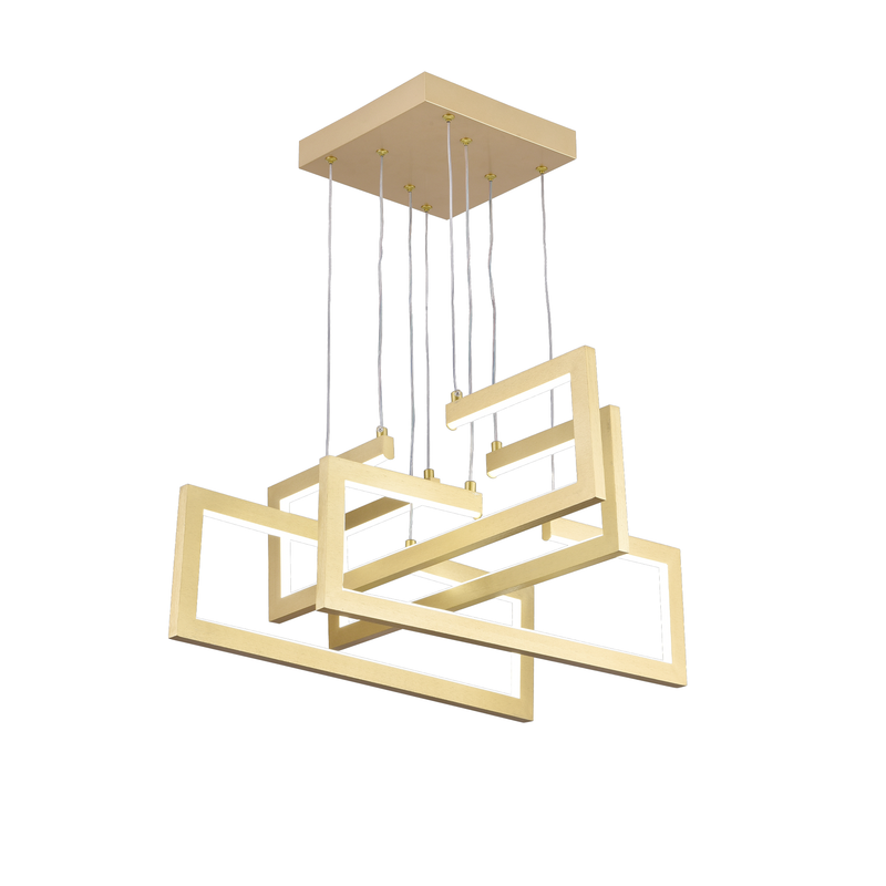 Lustra LED cu telecomanda ,Suspendata 96W, 4 Elemente, lumina Rece/Calda/Neutra, Dimabila, Inaltime Reglabila, Auriu