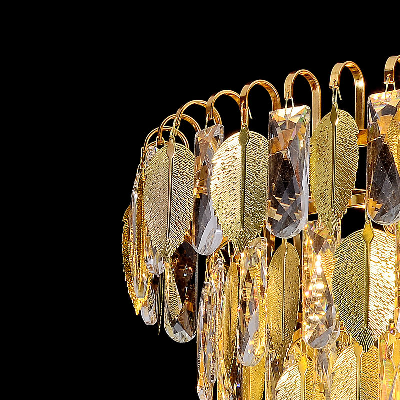 Candelabru Cristal CC8052/300X800GD 8x E14, Diametru 40cm, Auriu Lucios, Inaltime Reglabil
