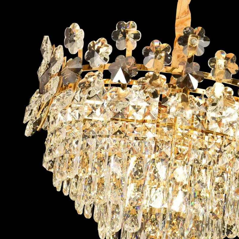 Candelabru Cristal CC6705/500GD 9x E14, Diametru 49cm, Auriu Lucios, Inaltime Reglabila