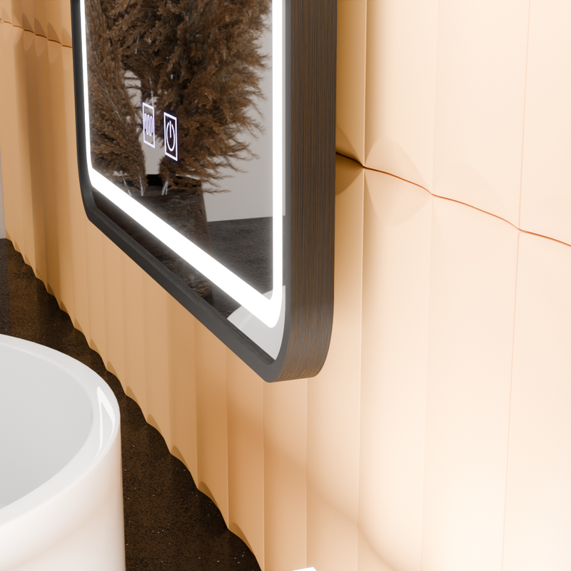 Oglinda LED Rectangulara, 50x70cm, Taglio Touch, Sistem Dezaburire, Rama Neagra