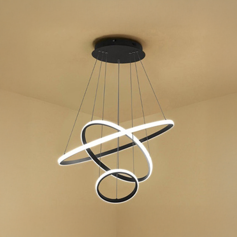 Lustra LED suspendata RICCI 45W, 3 Cercuri, lumina Rece/Calda/Neutra, Negru, Inaltime Reglabila