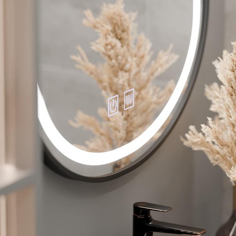 Oglinda LED Ovala 60x80cm VETRO Touch Sistem Dezaburire Dimabila, Rama Neagra