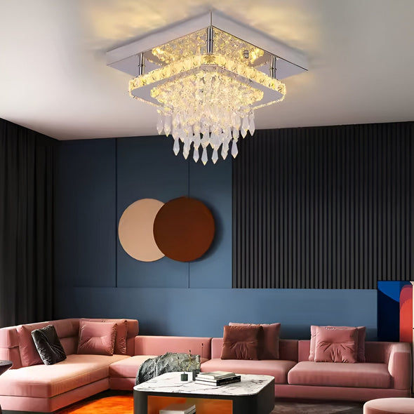 Candelabru LED Alberico Patrat, 17W, Lumina Rece/Calda/Neutra, Cristal, Crom Lucios