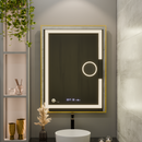 Oglinda LED Rectangulara, 60x80cm, Eclat MotionGlow Marcello, Sistem Dezaburire, Ceas & Termometru, Lupa Cosmetica, Dimabila, Rama Auriu Brushed