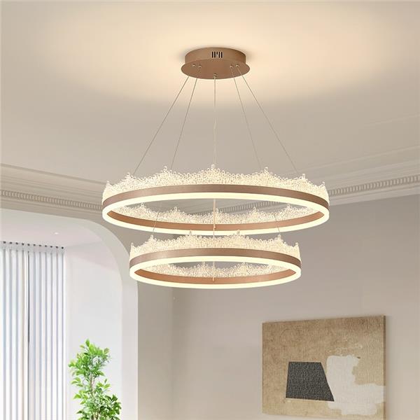 Lustra LED suspendata cu telecomanda FLAVIO 126W, lumina Rece/Calda/Neutra, Dimabila,Inaltime Reglabila, Auriu