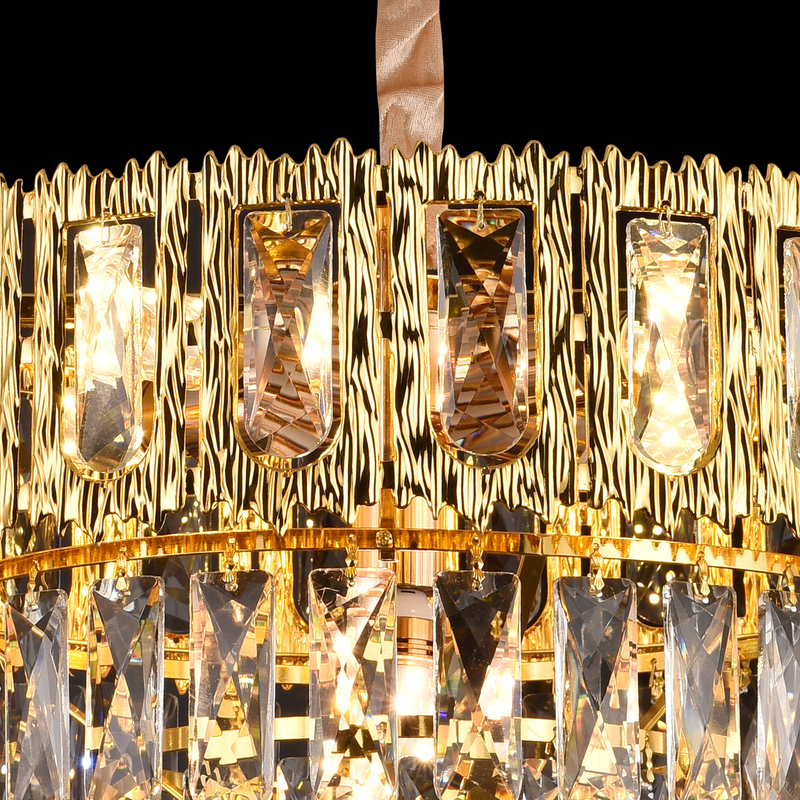 Candelabru Cristal BELVEDERE Nobile 5xE14, Diametru 40cm, Auriu Lucios, Inaltime Reglabila