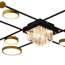 Lustra LED cu telecomanda si cristal GUIDA 46W, 8 Elemente, lumina Rece/Calda/Neutra, Dimabila, Negru Auriu