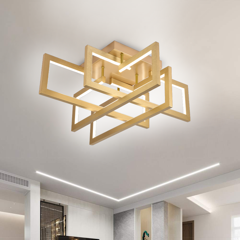 Lustra LED cu telecomanda 96W, 4 Elemente, lumina Rece/Calda/Neutra, Dimabila, Auriu