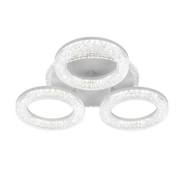 Lustră LED Singrid cu Telecomandă, 50W, 3000K/4000K/6000K, Dimabil, Alb, Cristale, 3 Cercuri