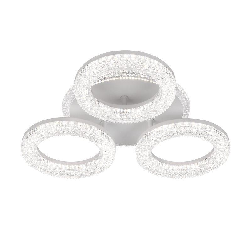 Lustră LED Singrid cu Telecomandă, 50W, 3000K/4000K/6000K, Dimabil, Alb, Cristale, 3 Cercuri