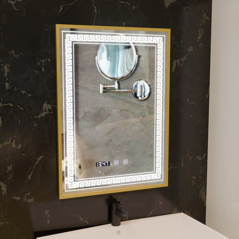 Oglinda LED Touch Bruno Sistem Dezaburire, Ceas si Temperatura 60x80 cm Rama Argintiu Brushed, S84/60X80