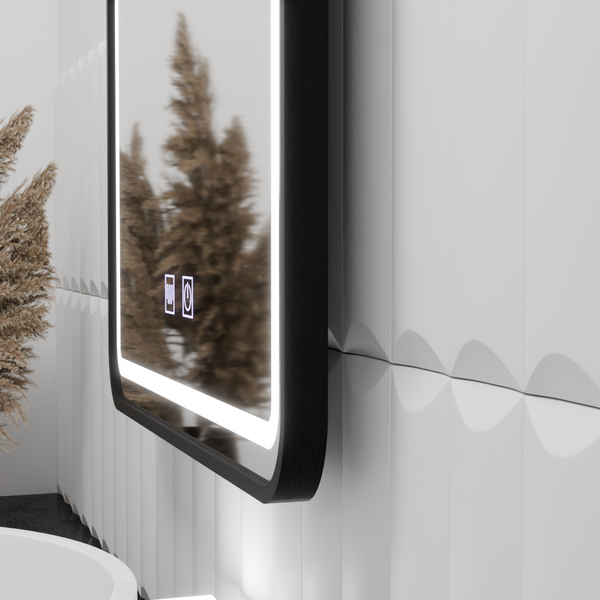 Oglinda LED Rectangulara 80x60cm – Edge LUMINOUS Touch Sistem Dezaburire, Rama Neagra