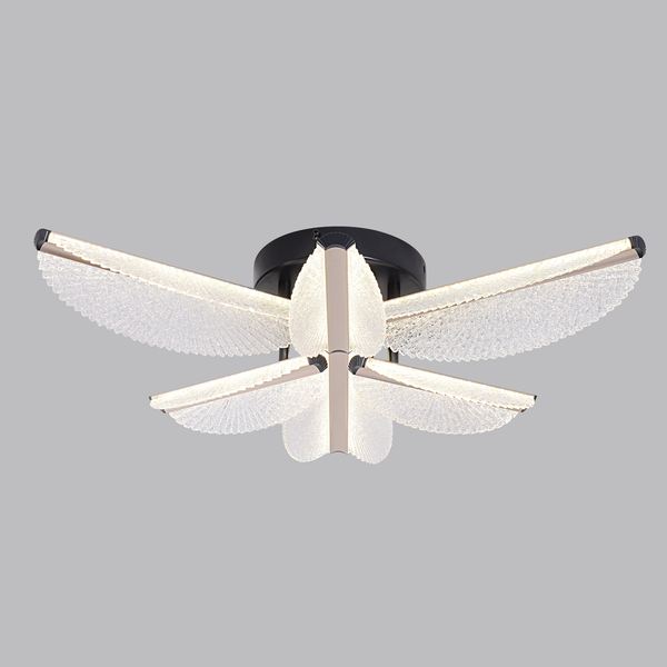 Lustra LED cu Telecomanda TULLIO 67W, 6 Petale, lumina Rece/Calda/Neutra, Dimabila, Negru