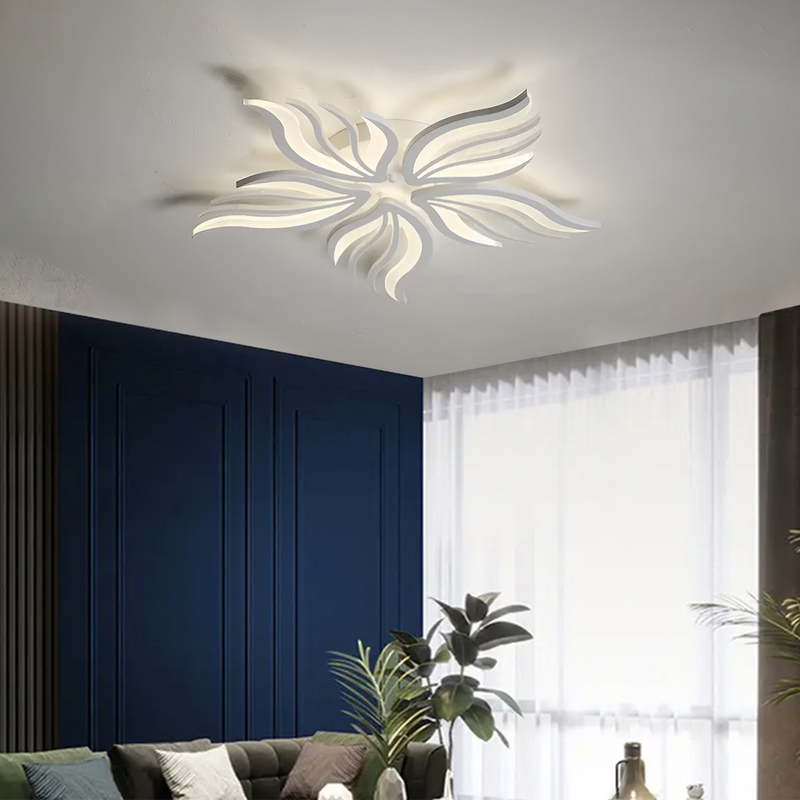 Lustra LED cu telecomanda SAKURA, 60W, 5 Petale, lumina Rece/Calda/Neutra, Dimabila, Alb