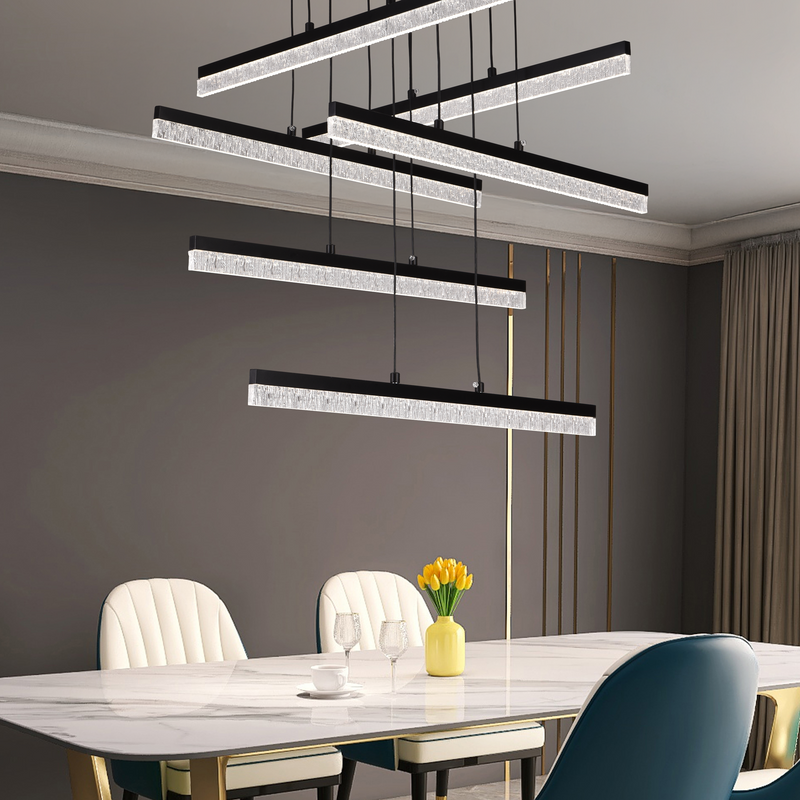 Lustra LED Suspendata Acril LT181/6BK, 84W, Lumina 3000/4000/6000K, Negru, Inaltime Reglabila