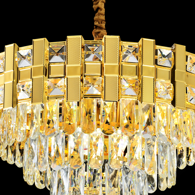 Candelabru Cristal BRAN Eleganza 8xE14, Diametru 49cm, Auriu Lucios, Inaltime Reglabila