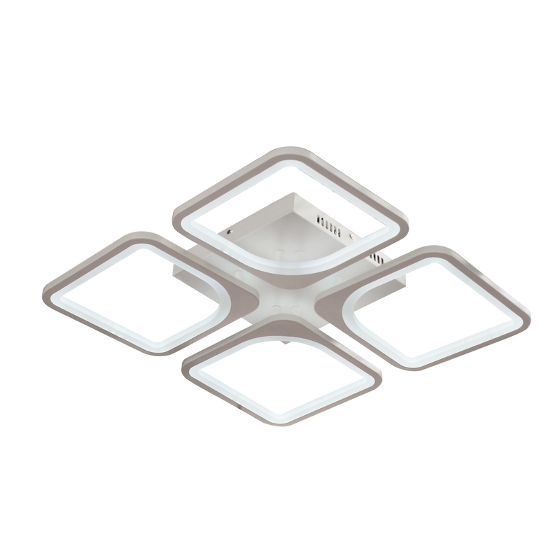 Lustra LED cu telecomanda ZOE 52W, 4 Patrate, lumina Rece/Calda/Neutra, Dimabila, Alb