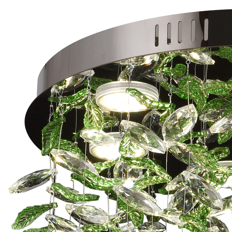 Candelabru LED Cristal LLC211/400GN Rotund, 22W, Lumina Rece/Calda/Neutra, Cristale Verzi, Crom Lucios