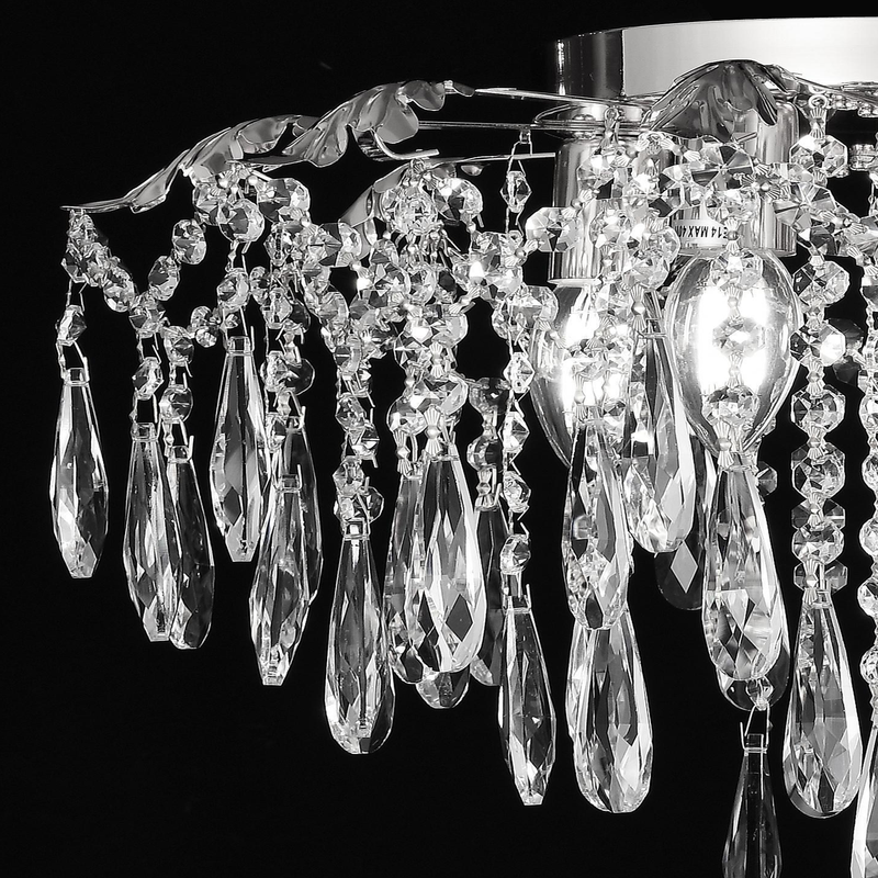 Candelabru Cristal CC9221/5CH, 5x E14, Diametru 48cm, Crom Lucios