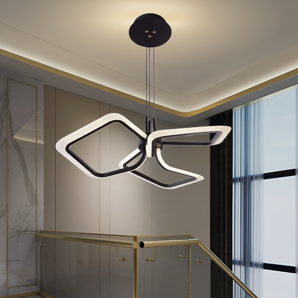 Lustra LED suspendata cu Telecomanda RIMINI 56W, 3 Patrate, lumina Rece/Calda/Neutra, Dimabila, Negru