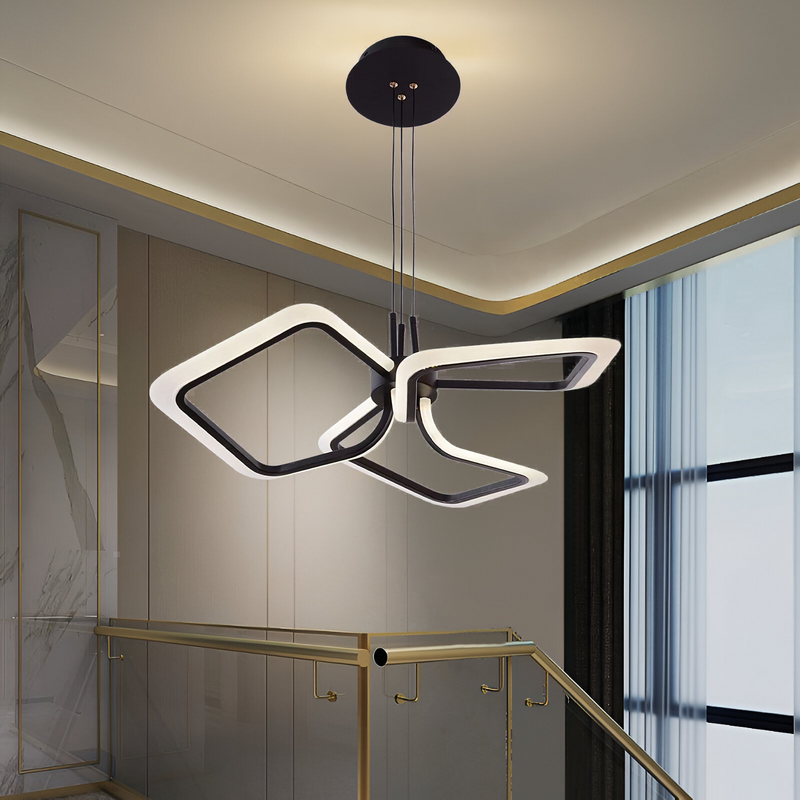 Lustra LED suspendata cu Telecomanda RIMINI 56W, 3 Patrate, lumina Rece/Calda/Neutra, Dimabila, Negru