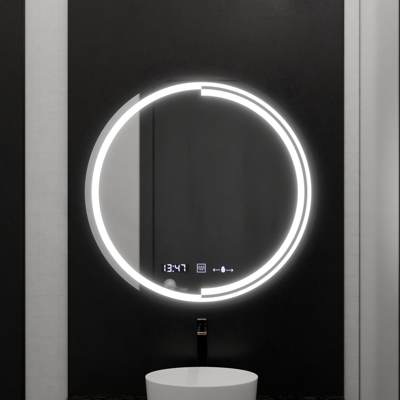 Oglinda LED Rotunda, 60cm, Senzor MotionGlow Consuel Marcello, Sistem Dezaburire, Ceas & Termometru, Dimabila