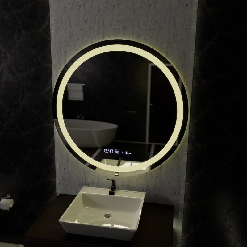 Oglinda LED Rotunda 100cm Celeste MotionGlow Marcello Sistem Dezaburire Ceas & Termometru Dimabila