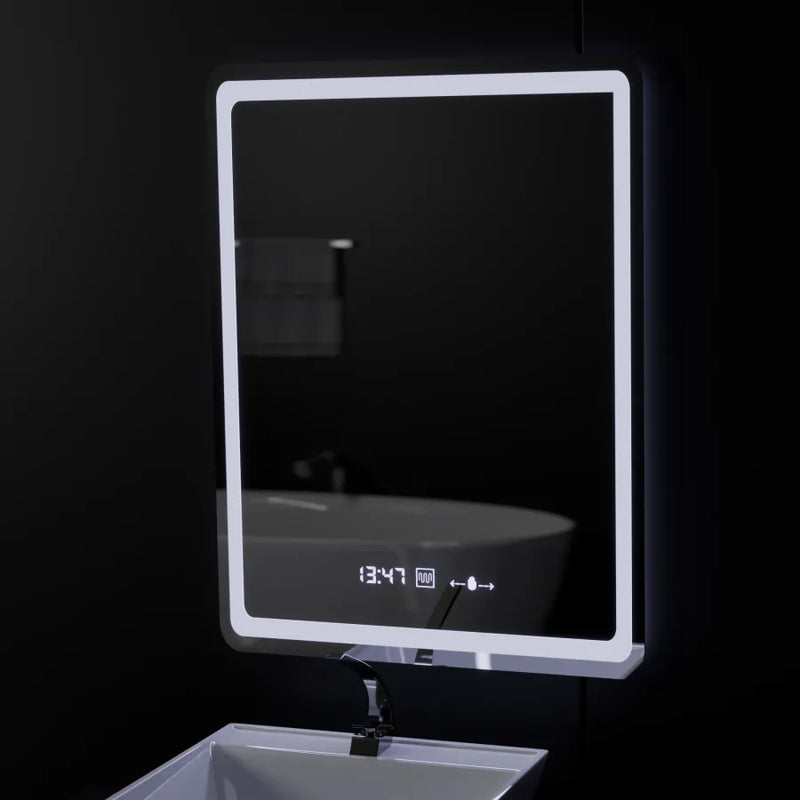 Oglinda LED Rectangulara, 60x80cm, Wizz Senzor MotionGlow Marcello, Sistem Dezaburire, Ceas & Termometru, Dimabila