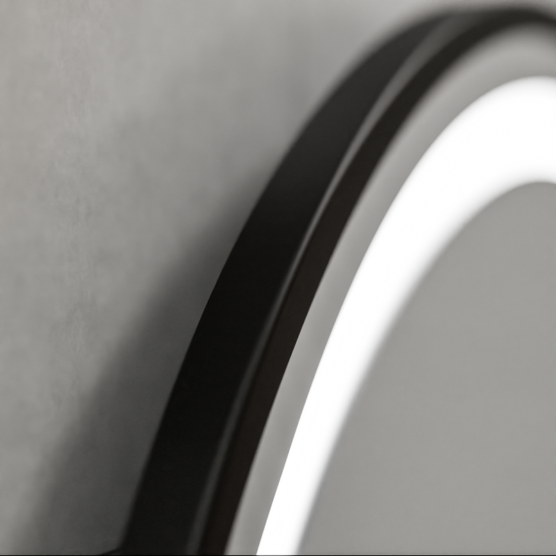 Oglinda LED Rotunda, 80cm, Celeste Majesté Noir MotionGlow Marcello, Sistem Dezaburire, Ceas & Termometru, Dimabila