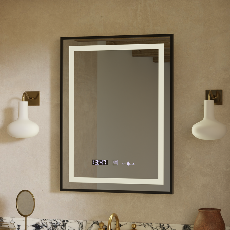 Oglinda LED Rectangulara, 60x80cm, Verite Majeste Noir Motion Glow Marcello, Sistem Dezaburire, Ceas & Termometru, Dimabila