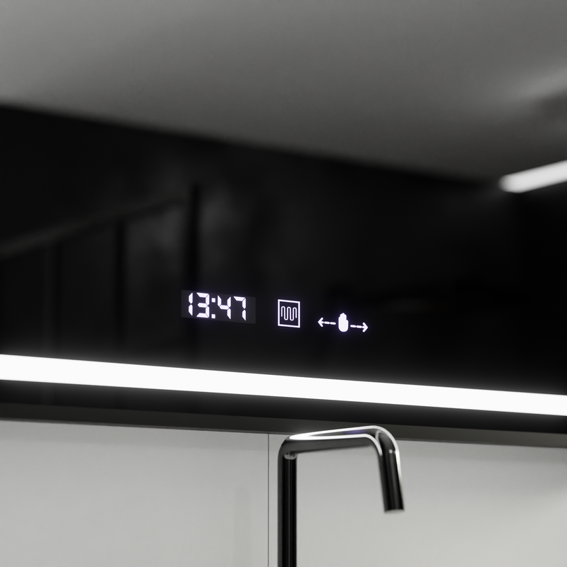 Oglinda LED Rectangulara, 120x80cm, Raggio Motion Glow Marcello, Sistem Dezaburire, Termometru si Ceas, Dimabila