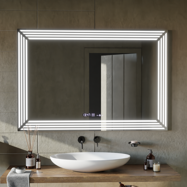 Oglinda LED Rectangulara, 120x80cm, Venezia Senzor MotionGlow Marcello, Sistem Dezaburire, Ceas & Termometru, Dimabila
