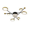 Lustra LED cu telecomanda si cristal GUIDA 38W, 6 Elemente, lumina Rece/Calda/Neutra, Dimabila, Negru Auriu