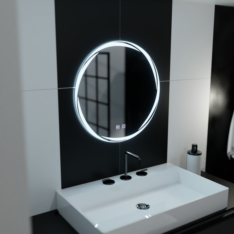 Oglinda LED Rotunda, 70cm, Zaffiro Touch, Sistem Dezaburire, Dimabila