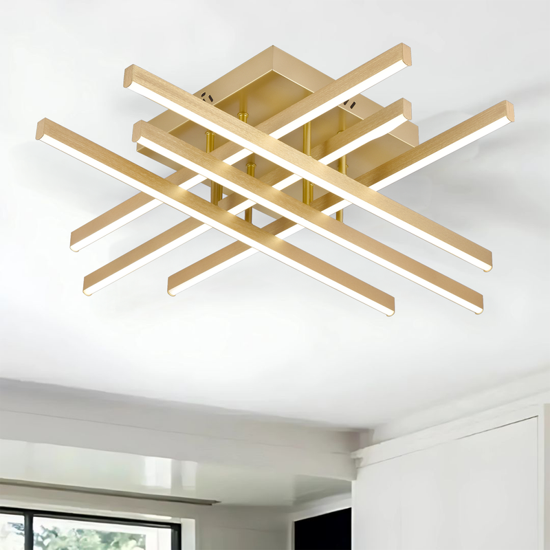 Lustra LED cu Telecomanda LINEX, 83W, Lumina 3000K/4000K/6000K, Dimabila, Auriu