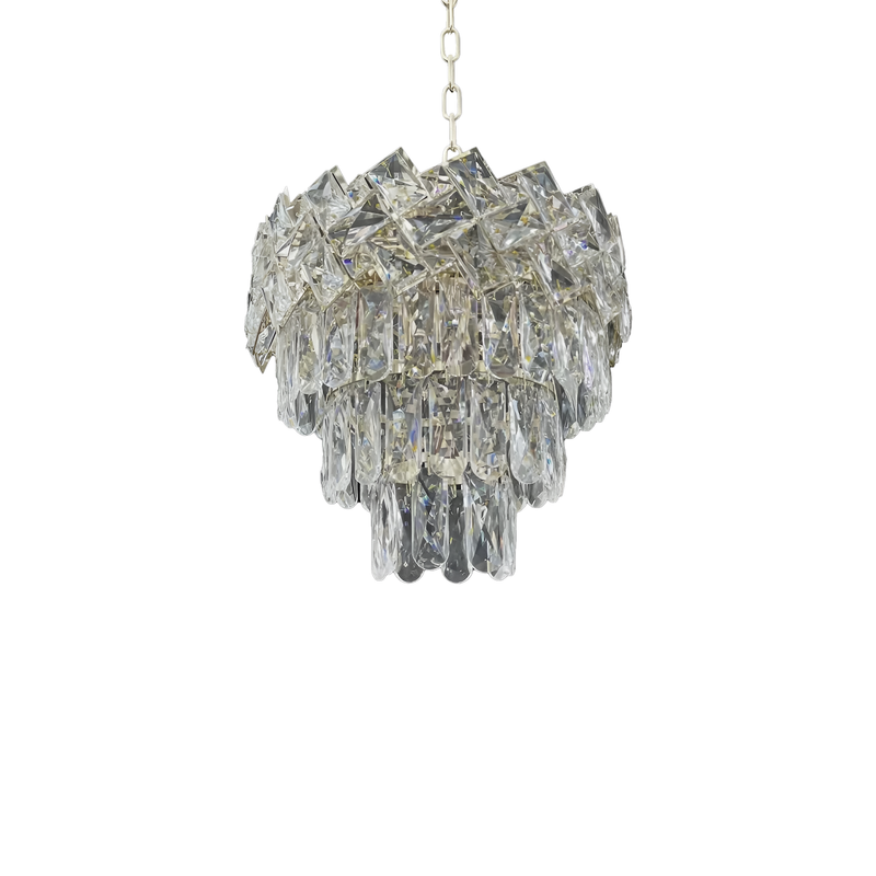 Candelabru Cristal WINDSOR Petito 3xE27, Diametru 30cm, Crom Lucios, Inaltime Reglabila