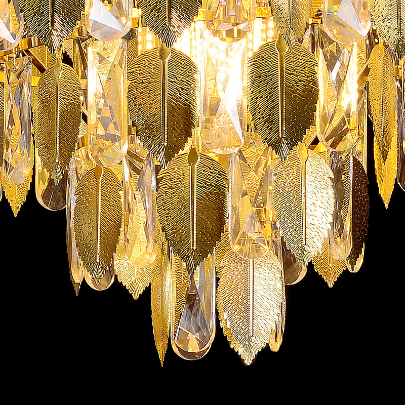 Candelabru Cristal CC8052/300X800GD 8x E14, Diametru 40cm, Auriu Lucios, Inaltime Reglabil
