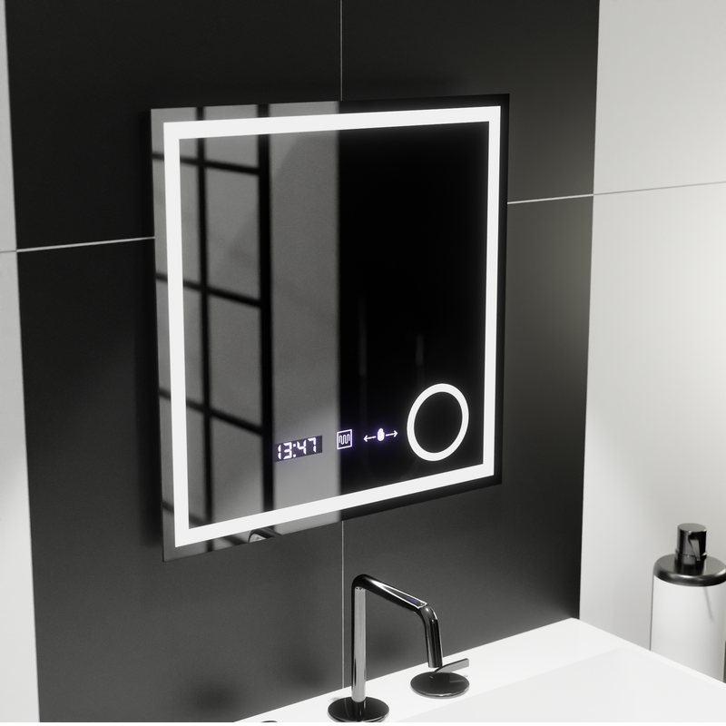 Oglinda LED Rectangulara 60x60cm Souverain MotionGlow Marcello Sistem Dezaburire Ceas & Termometru Lupa Cosmetica Dimabila