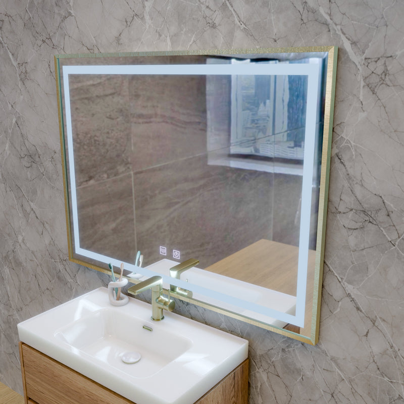 Oglinda LED Touch Kalahiri, 80x60 cm, functie Dezaburire, Rama Auriu Brushed