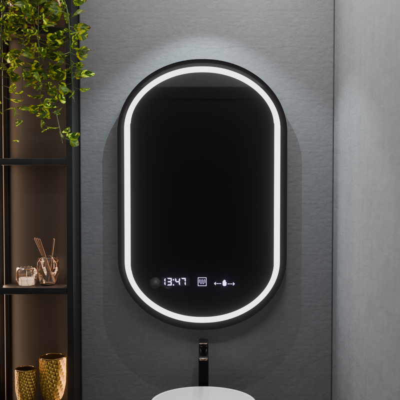 Oglinda LED Ovala, 50x80cm, Alessia MotionGlow Marcello, Sistem Dezaburire, Ceas & Termometru, Dimabila