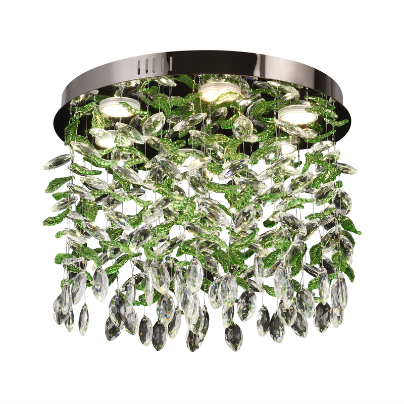 Candelabru LED Cristal LLC211/550GN Rotund, 30W, Lumina Rece/Calda/Neutra, Cristale Verzi, Crom Lucios