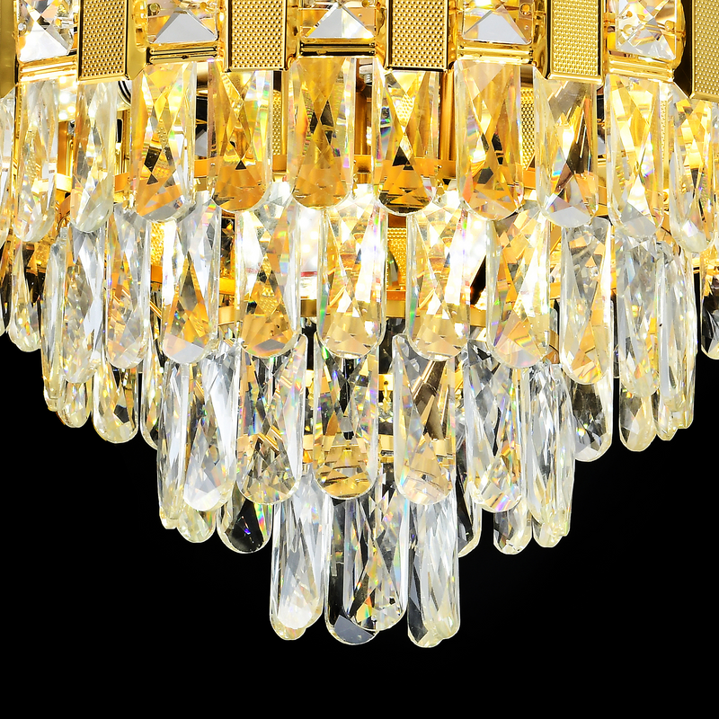 Candelabru Cristal BRAN Eleganza 8xE14, Diametru 49cm, Auriu Lucios, Inaltime Reglabila