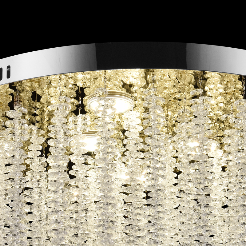 Candelabru LED Cristal LLC215/550WH Rotund, 30W, Lumina Rece/Calda/Neutra, Cristal, Auriu