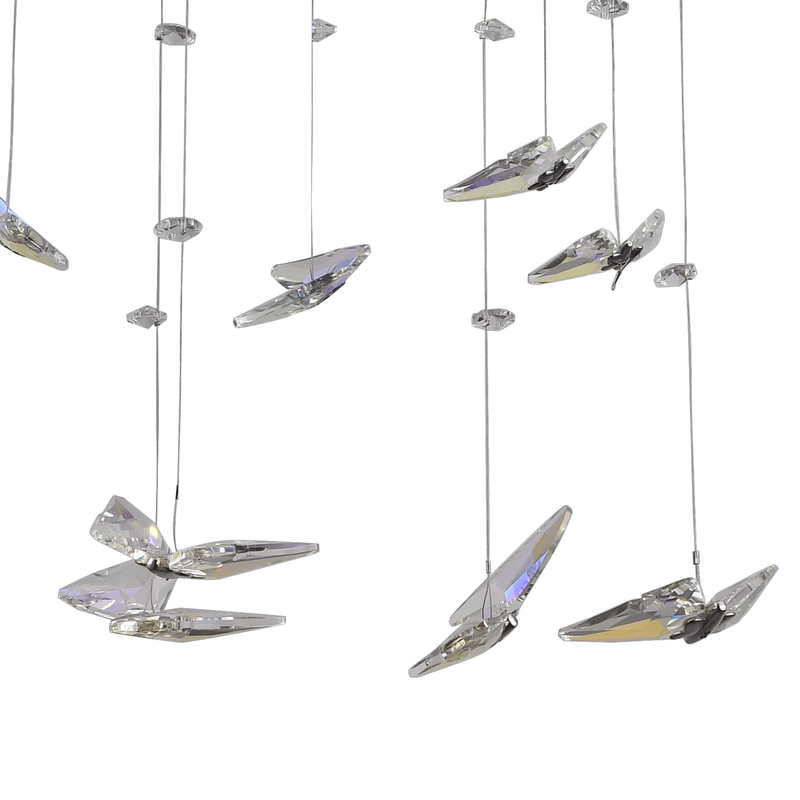 Lustra LED suspendata cu telecomanda si cristal 50W, 2 Cercuri, lumina Rece/Calda/Neutra, Dimabila, Crom Lucios, Inaltime Reglabila