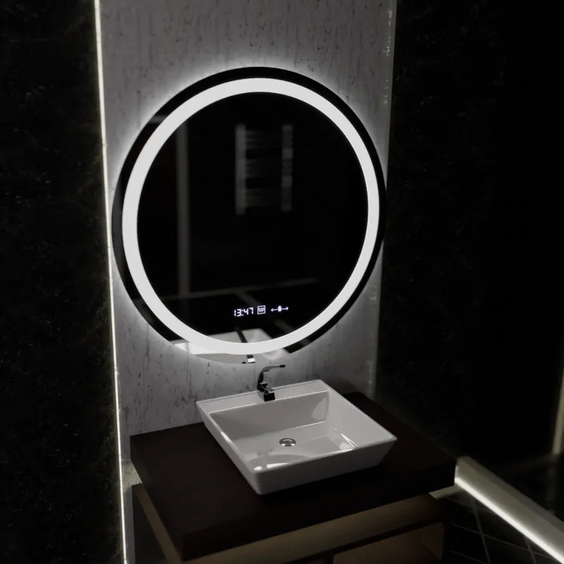 Oglinda LED Rotunda 100cm Celeste MotionGlow Marcello Sistem Dezaburire Ceas & Termometru Dimabila