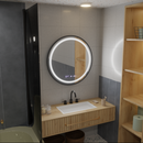 Oglinda LED Rotunda, 100cm, Celeste Majesté Noir MotionGlow Marcello, Sistem Dezaburire, Ceas & Termometru, Dimabila