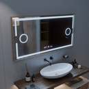 Oglinda LED Senzor MotionGlow Sofia cu functie Dezaburire Termometru Ceas 110x65 cm Lumina Calda/Rece/Neutra Dimabila,Rama Rose Gold, Colectia Marcello Funghi