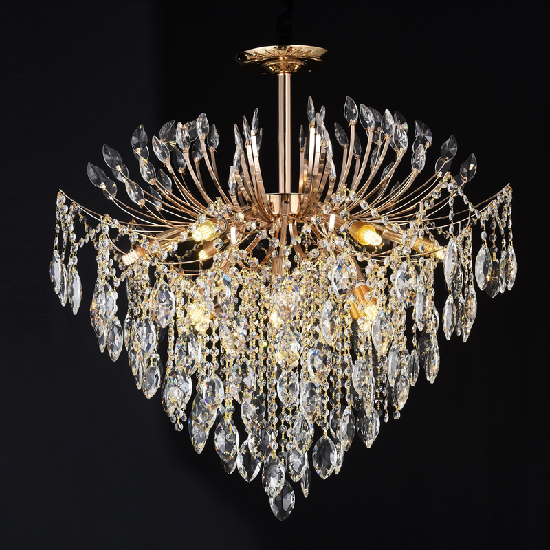 Candelabru Cristal CC9313/12FGD, 12x E14, Diametru 49cm, Auriu